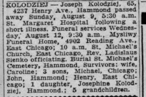 Obituary for Joseph KOLODZIEJ (Aged 65)